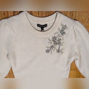 Banana Republic Cream Sweater with Silver Floral Embellishments